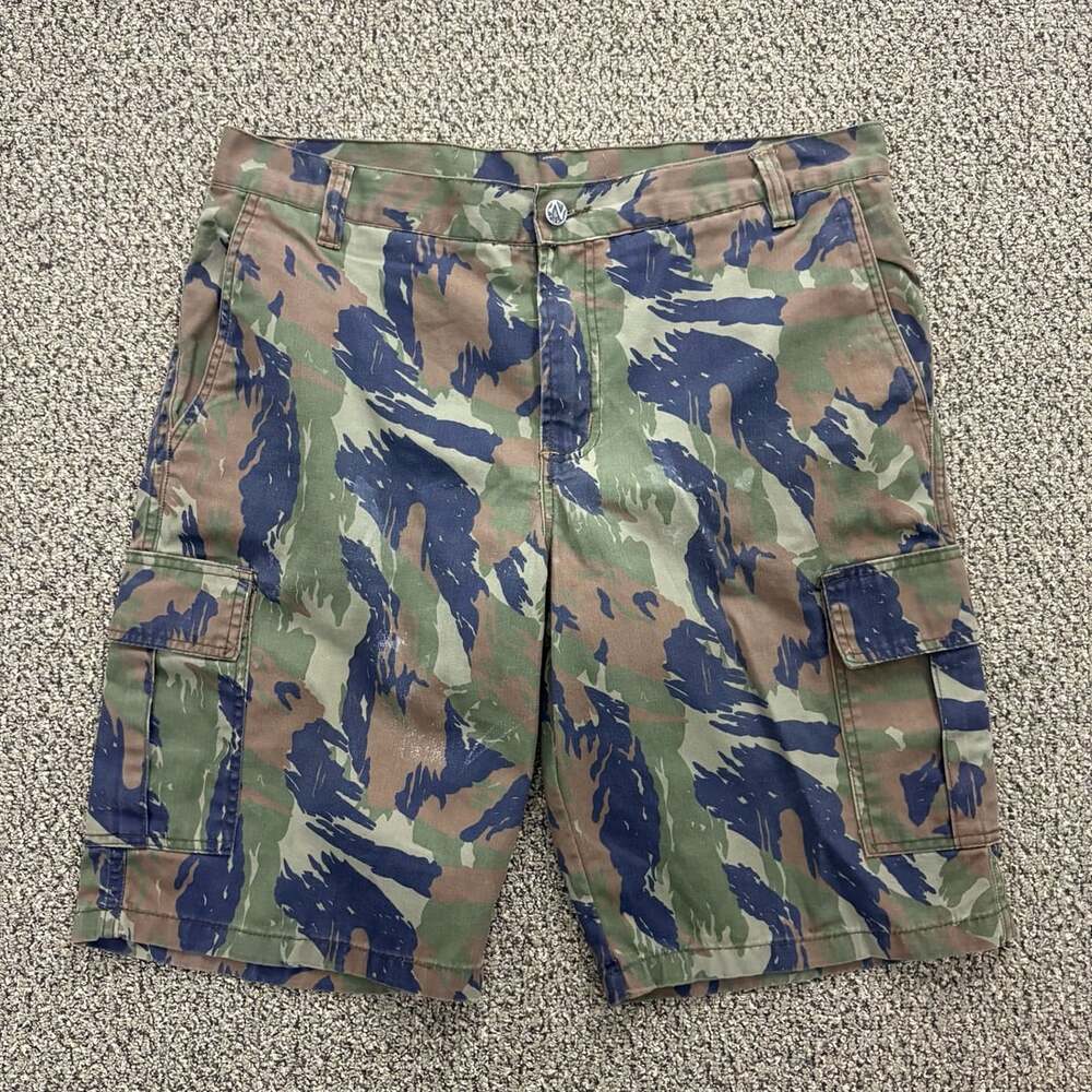 Zak Men's Camouflage Tiger Stripe Cargo Shorts Green Brown Blue
